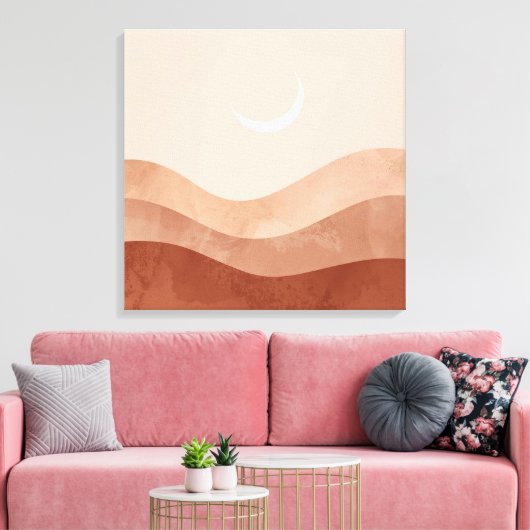 Art mural minimaliste boho Lune et désert (Insitu(Salon))
