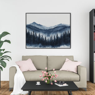 Art mural minimaliste de la forêt de montagne Zen