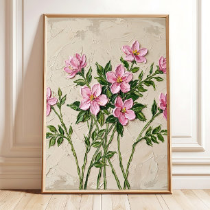 Art mural minimaliste jasmin rose vibrant