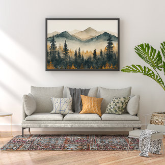 Art mural minimaliste zen de la forêt de pins