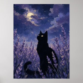 Art mural silhouette de chat noir — Nuit de lavand