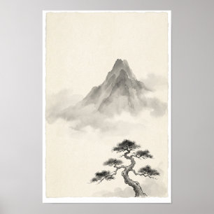 Art mural zen minimaliste à l'encre japonaise