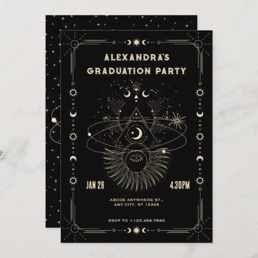 Art mystique lune céleste Graduation Invitation (Devant / Derrière)