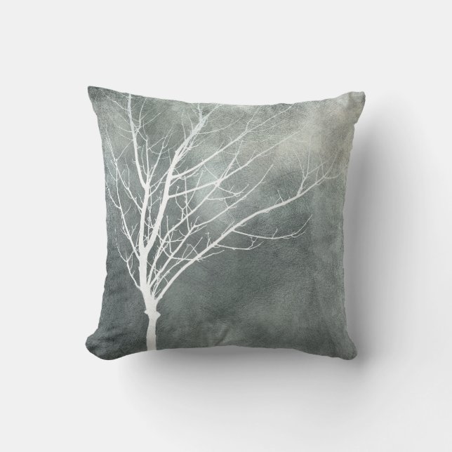 art nature coussin arbre blanc sur gris texturé (Recto)