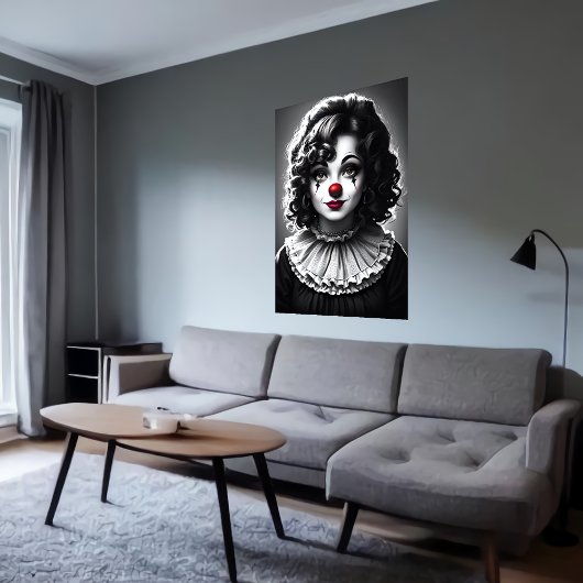 art noir et blanc Clown féminin | AI Art Poster