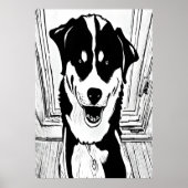 Art noir et blanc d'un chien | AI Art Poster (Devant)
