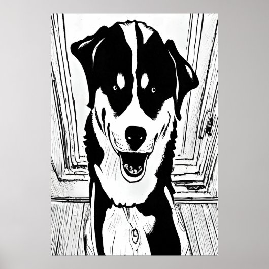 Art noir et blanc d'un chien | AI Art Poster (Devant)