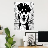 Art noir et blanc d'un chien | AI Art Poster (Bureau à domicile)