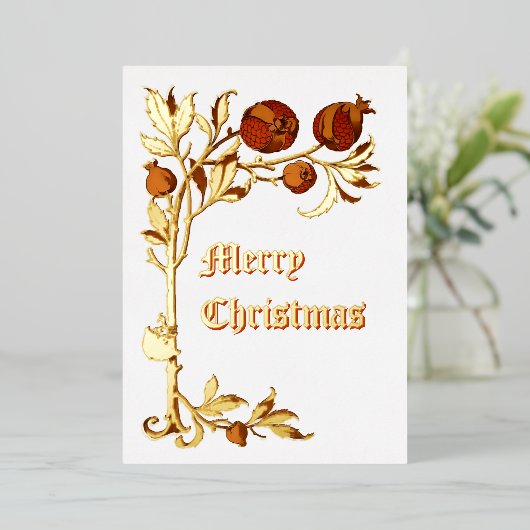  Art Nouveau 1886 Pomegranate Kerstmis Folie Feestdagenkaart (Staand Voorkant)