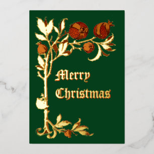 Art Nouveau 1886 Pomegranate Kerstmis Folie Feestdagenkaart