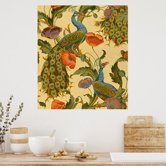 Art Nouveau 1896 Het pauw patroon Poster (Keuken)