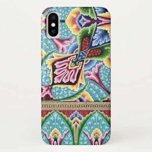 Art nouveau abstract blauw roze textiel art patroo Case-Mate iPhone case (Achterkant)