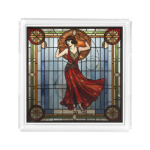 Art Nouveau Acryl Glas-in-Lood Serving Schaal