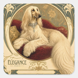 Art Nouveau Afghaanse Windhond Portret Vierkante Sticker
