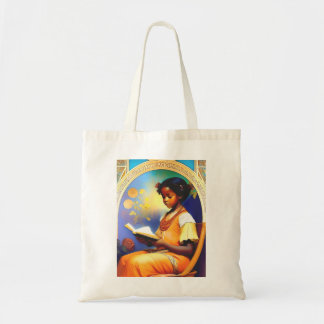 Art Nouveau Afro-Amerikaans meisje lezen van een b Tote Bag
