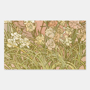 Art Nouveau Alfonse Mucha Bloem anjer bloemen Rechthoekige Sticker
