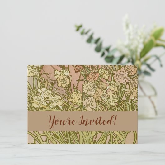 Art Nouveau Alfonse Mucha Bloemanjer bloemen Kaart (Staand voorkant)