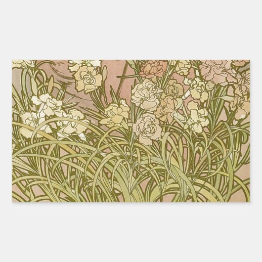 Art Nouveau Alfonse Mucha Bloemanjer bloemen Rechthoekige Sticker (Voorkant)