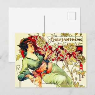 Art nouveau Alphonse Mucha Chrysanthemum herfst Briefkaart