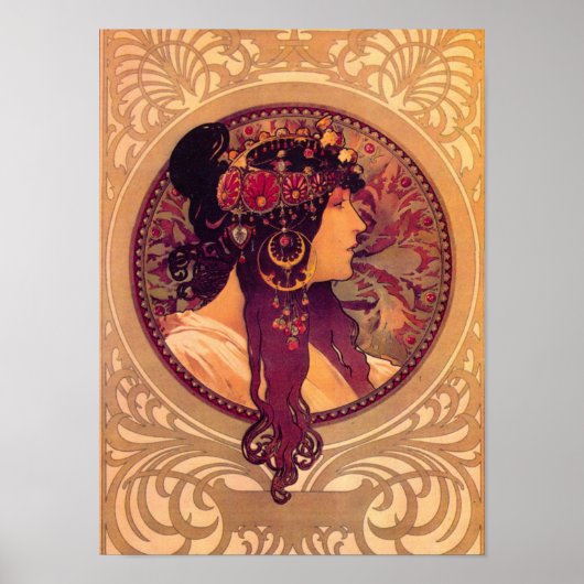 Art nouveau Alphonse Mucha Donna elegant Poster (Voorkant)