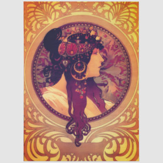Art nouveau Alphonse Mucha Donna elegante vrouw Tissuepapier