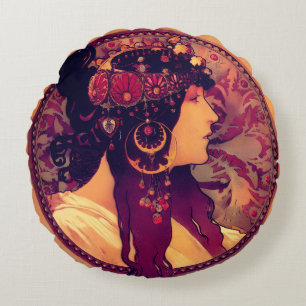 Art nouveau Alphonse Mucha Donna Orechini elegant Rond Kussen