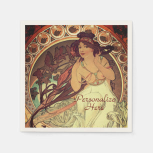 Art nouveau Alphonse Mucha elegante vintage vrouw Servet