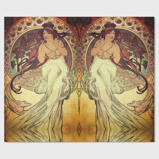 Art nouveau Alphonse Mucha elegante vrouw Cadeaupapier (Vlak)