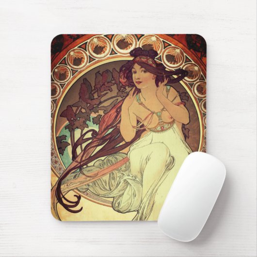 Art nouveau Alphonse Mucha elegante vrouw Muismat (Met muis)