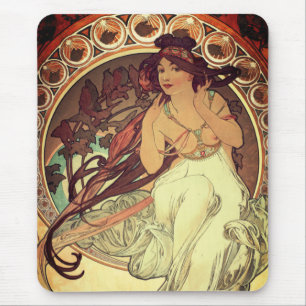 Art nouveau Alphonse Mucha elegante vrouw Muismat