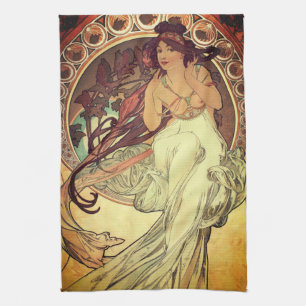Art nouveau Alphonse Mucha elegante vrouw Theedoek