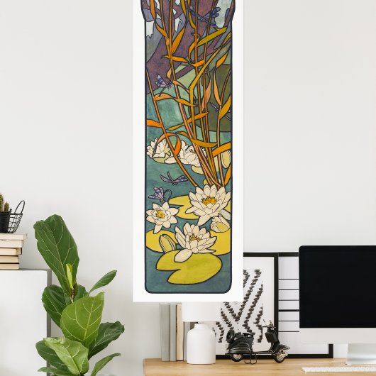 Art nouveau Alphonse mucha flower dragonfly Poster (Thuiskantoor)