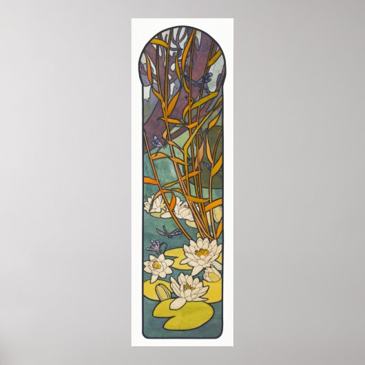 Art nouveau Alphonse mucha flower dragonfly Poster (Voorkant)