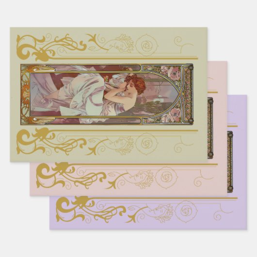 Art Nouveau Alphonse Mucha Inpakpapier Vel (Set)