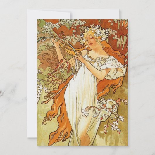 Art Nouveau Alphonse Mucha Spring Invitations Kaart (Voorkant)