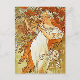 Art Nouveau Alphonse Mucha Spring Post Card Briefkaart