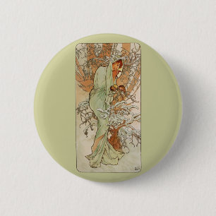 Art Nouveau - Alphonse Mucha - Winter Ronde Button 5,7 Cm