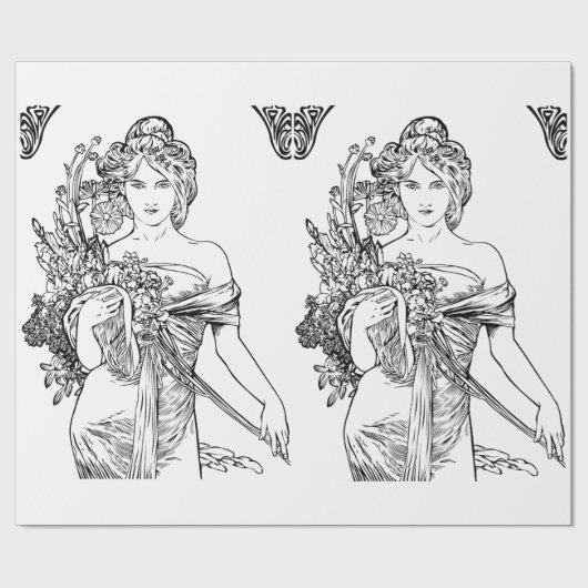 Art nouveau Alphonse Mucha wrappapier Cadeaupapier (Vlak)