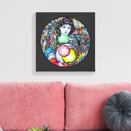 Art Nouveau Angel On Stained Glass Canvas Afdruk