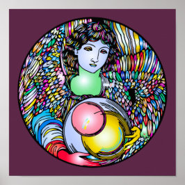 Art Nouveau Angel On Stained Glass Poster