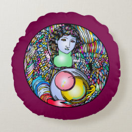 Art Nouveau Angel On Stained Glass Rond Kussen