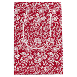 Art Nouveau Anjer Damast, Rood en Wit Medium Cadeauzakje