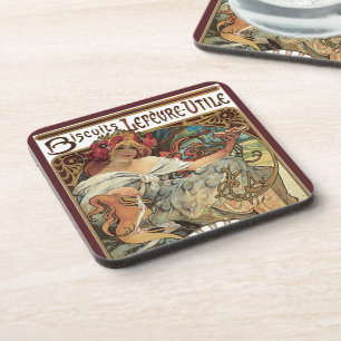 Art Nouveau-antiek, Biscuits van Alphonse Mucha Bier Onderzetter