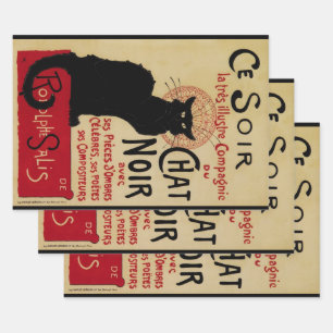 Art Nouveau antiek, Ce Soir Chat Noir Zwarte Kat Inpakpapier Vel