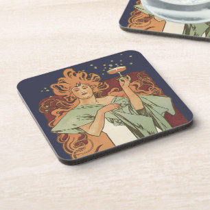 Art Nouveau-antiek, Champagne van Alphonse Mucha Bier Onderzetter