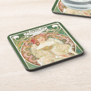 Art Nouveau antiek, Champenois door Alphonse Mucha Bier Onderzetter