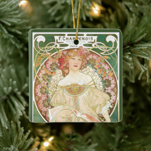 Art Nouveau antiek, Champenois door Alphonse Mucha Keramisch Ornament