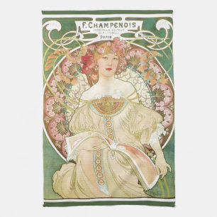 Art Nouveau antiek, Champenois door Alphonse Mucha Theedoek