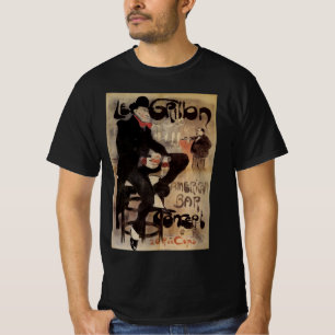 Art Nouveau antiek Le Grillon, Man die bier drinkt T-shirt