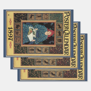 Art Nouveau-antiek, vrouw leest astrologieboek Inpakpapier Vel